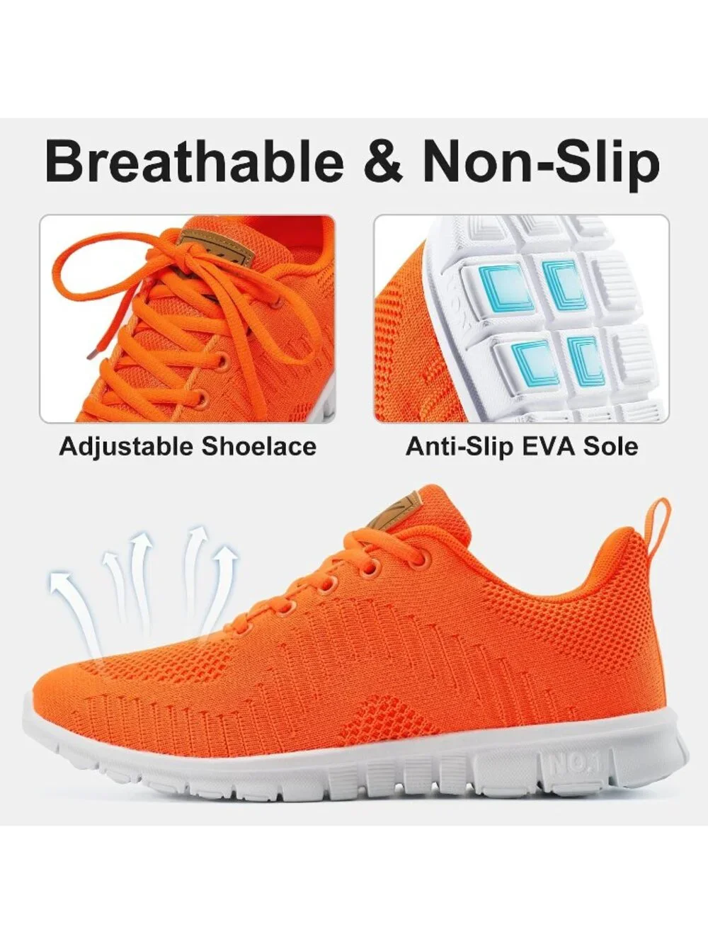 Women's Orange Lightweight Non Slip Comfortable Breathable Pull On Sneakers